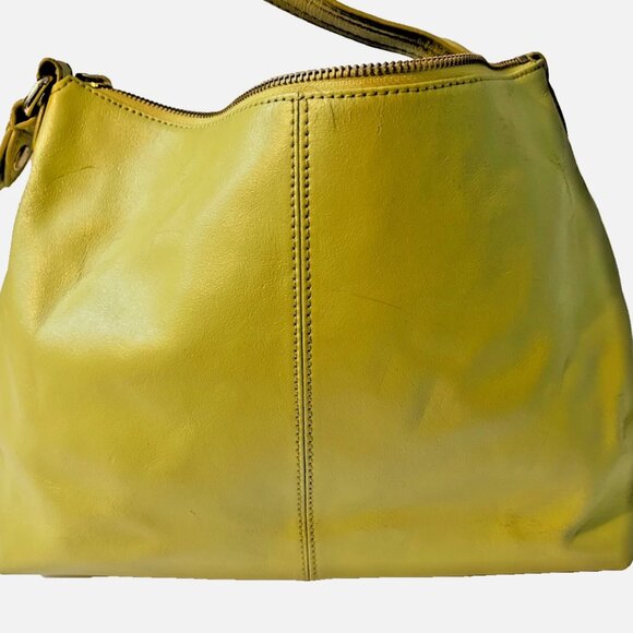 Elliott Lucca Citron Leather Satchel Bag Woven Accents Gold Hardware Zip/Toggles - Picture 2 of 12